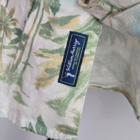 William Murray Bill Linen Hawaiian Button Down Shirt Golf Palm Trees Green XL - Picture 5 of 10